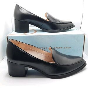 Lifestride Women's Devyn Block Heel Almond Toe Loafer Black Athena Sz 9.5W XLNT